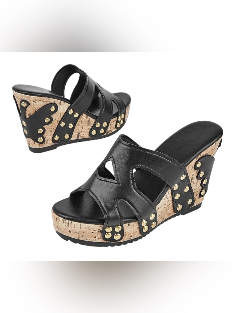 Wedge Heel Thick Sole Studded Butterfly Details Sandals 💕
